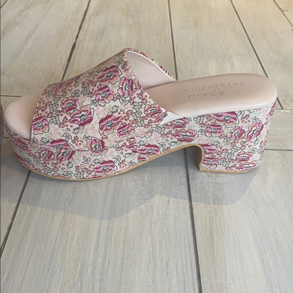 Anthropologie Pink Floral Platform Slide Mules - Picture 5 of 8